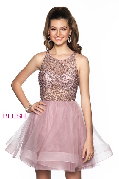 blush prom dresses short